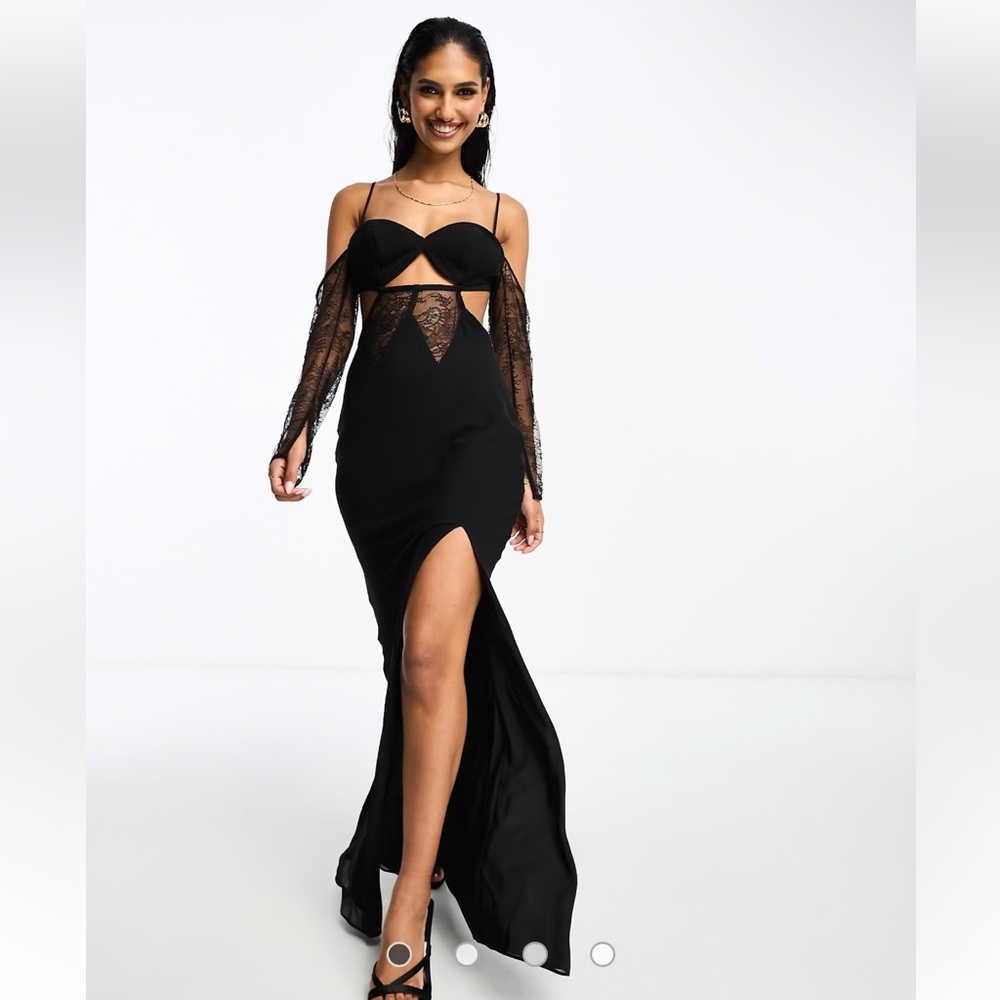 ASOS DESIGN Corset Detail Cold Shoulder Maxi Dress - Picture 3 of 4
